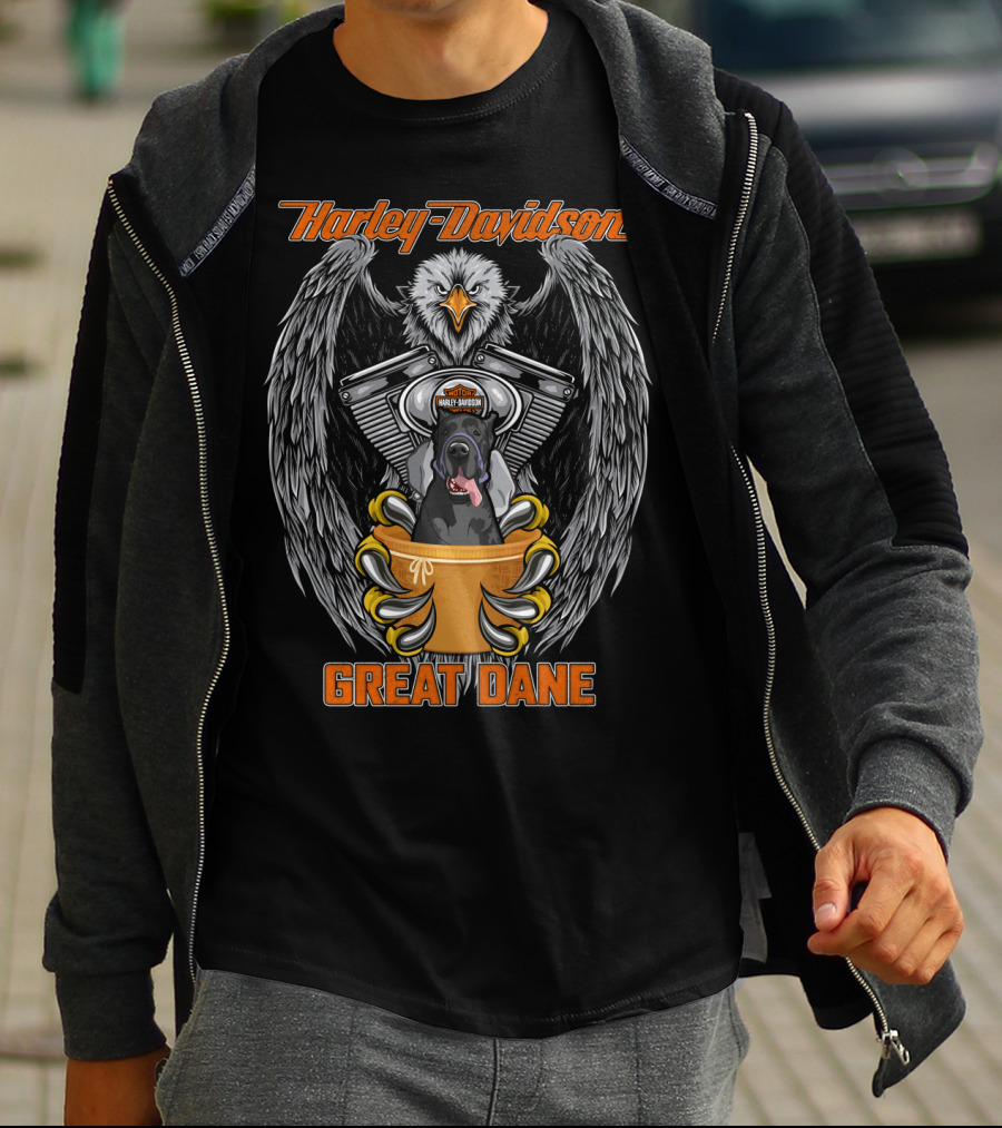 Harley Davidson Great Dane Eagle And Engine T-Shirt