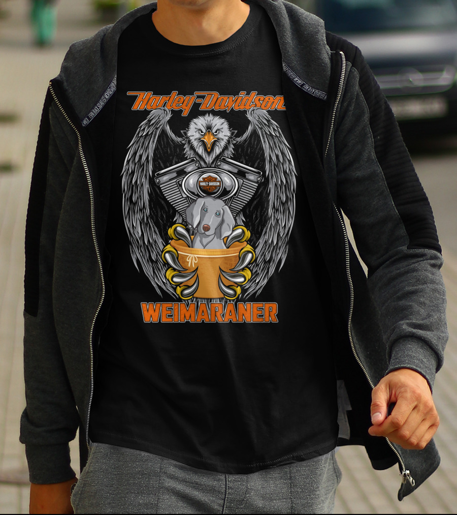 Harley Davidson Weimaraner Eagle Motorcycles T-Shirt