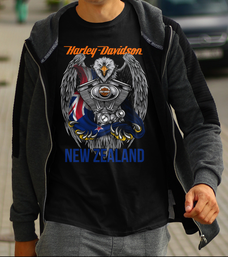 Harley Davidson New Zealand Eagle Engine Flag T-Shirt