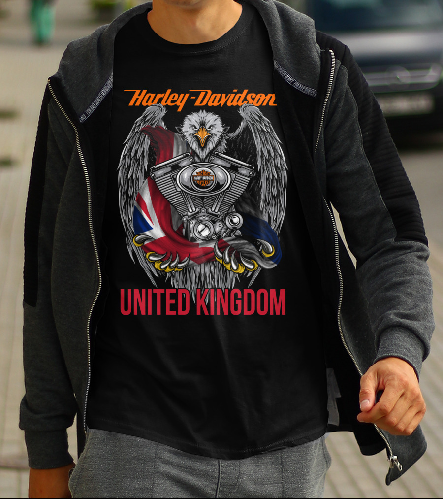 Harley Davidson United Kingdom Eagle Engine Flag T-Shirt
