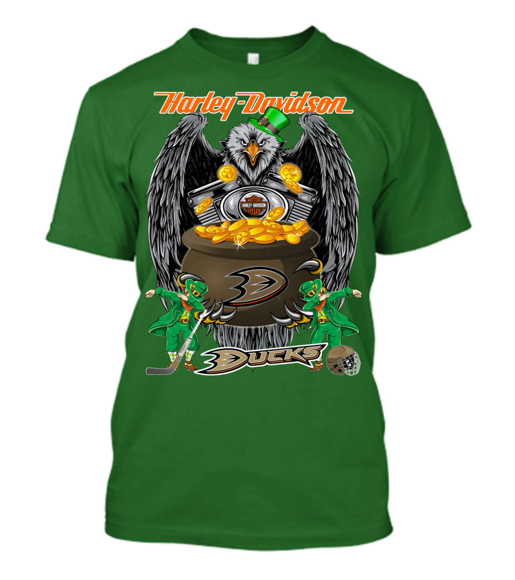 Harley Davidson Anaheim Ducks Nhl Eagles And Leprechauns T-Shirt