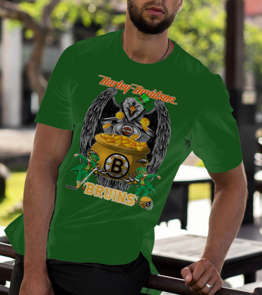 Harley Davidson Bruins St. Patrick's Day Coin Pot Hockey T-Shirt