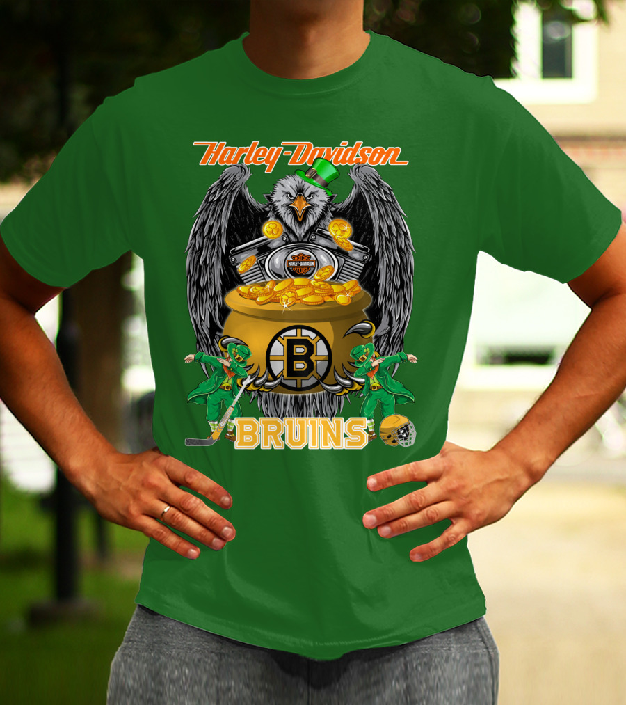 Harley Davidson Bruins St. Patrick's Day Coin Pot Hockey T-Shirt