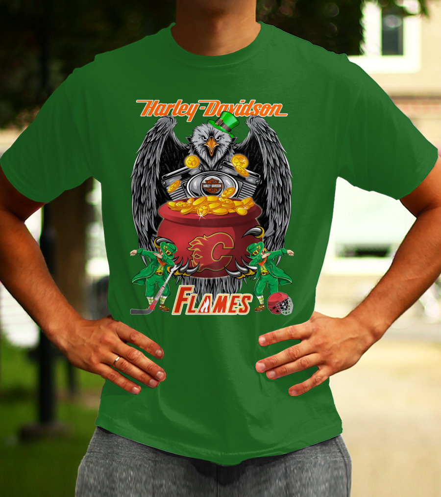 Harley Davidson Nhl Calgary Flames Eagle Pot Of Gold T-Shirt