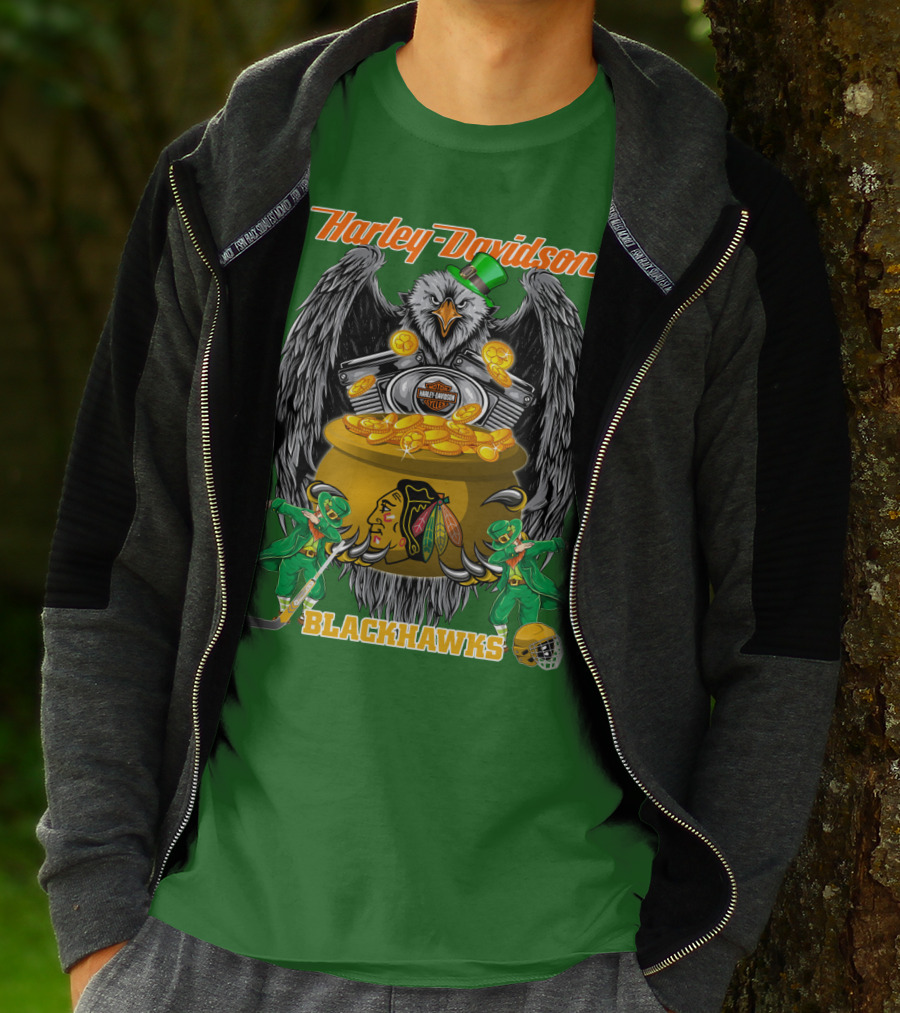 Harley Davidson Nhl Chicago Blackhawks St. Patrick's Day T-Shirt