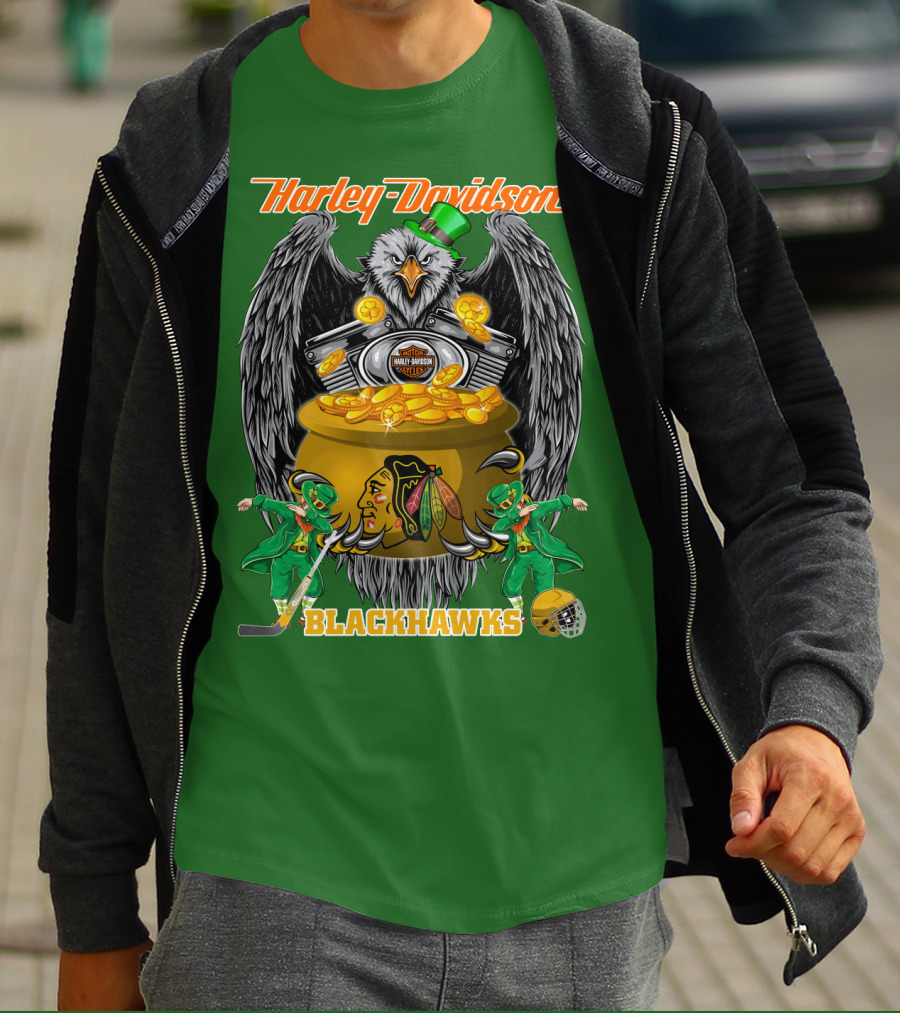 Harley Davidson Nhl Chicago Blackhawks St. Patrick's Day T-Shirt