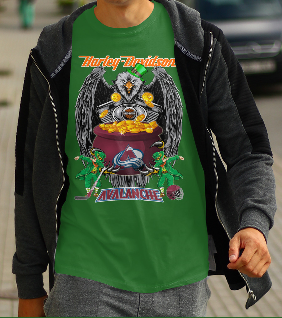 Harley Davidson Nhl Colorado Avalanche Eagle Leprechaun Hockey T-Shirt