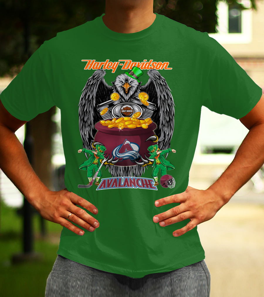 Harley Davidson Nhl Colorado Avalanche Eagle Leprechaun Hockey T-Shirt
