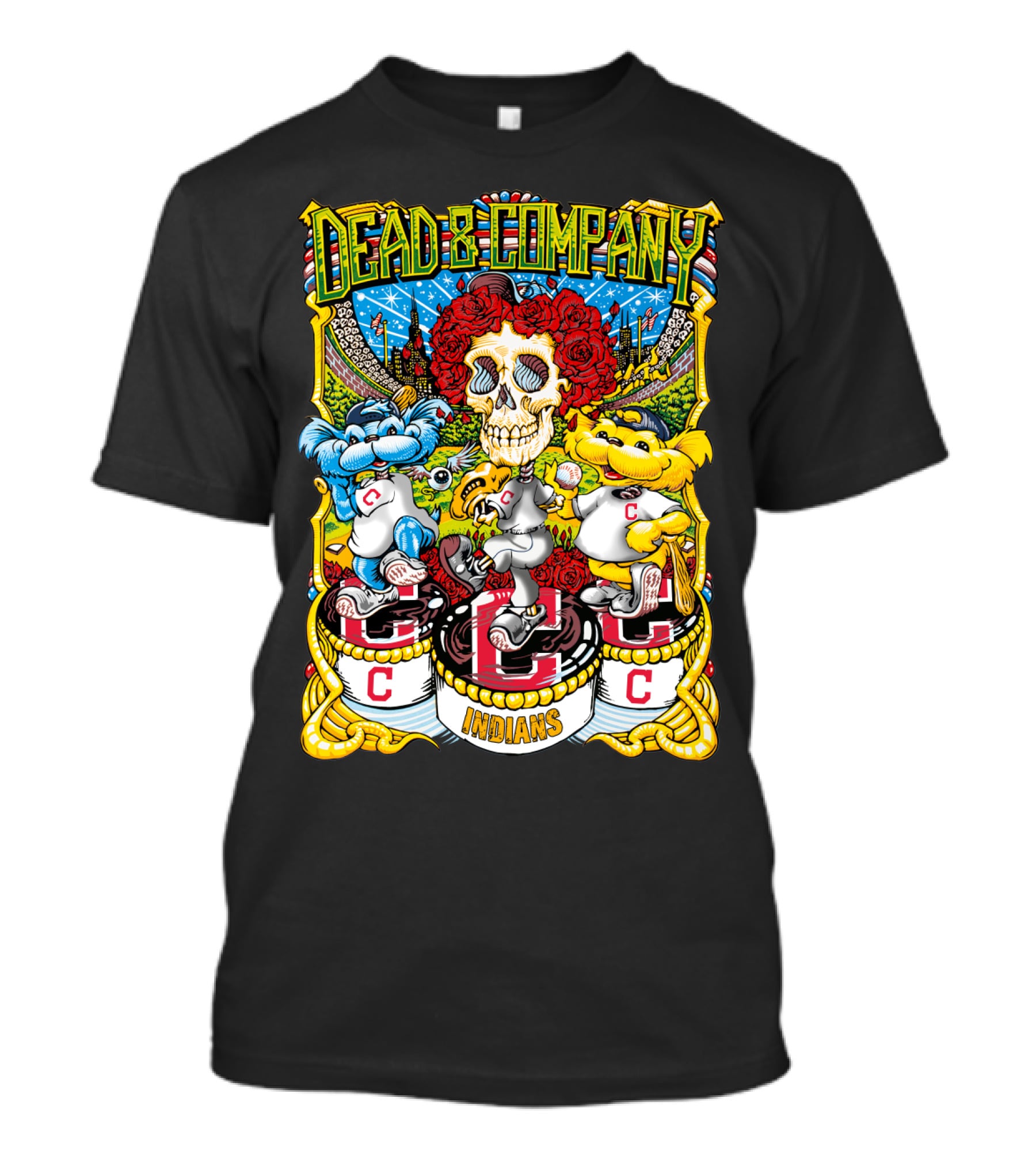 Dead & Company Mlb Cleveland Indians Skulls And Mascots T-Shirt