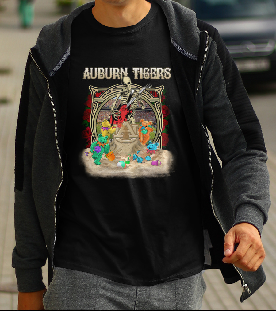 Auburn Tigers Skeleton Guitar Ncaa1 63 Bears Roses T-Shirt