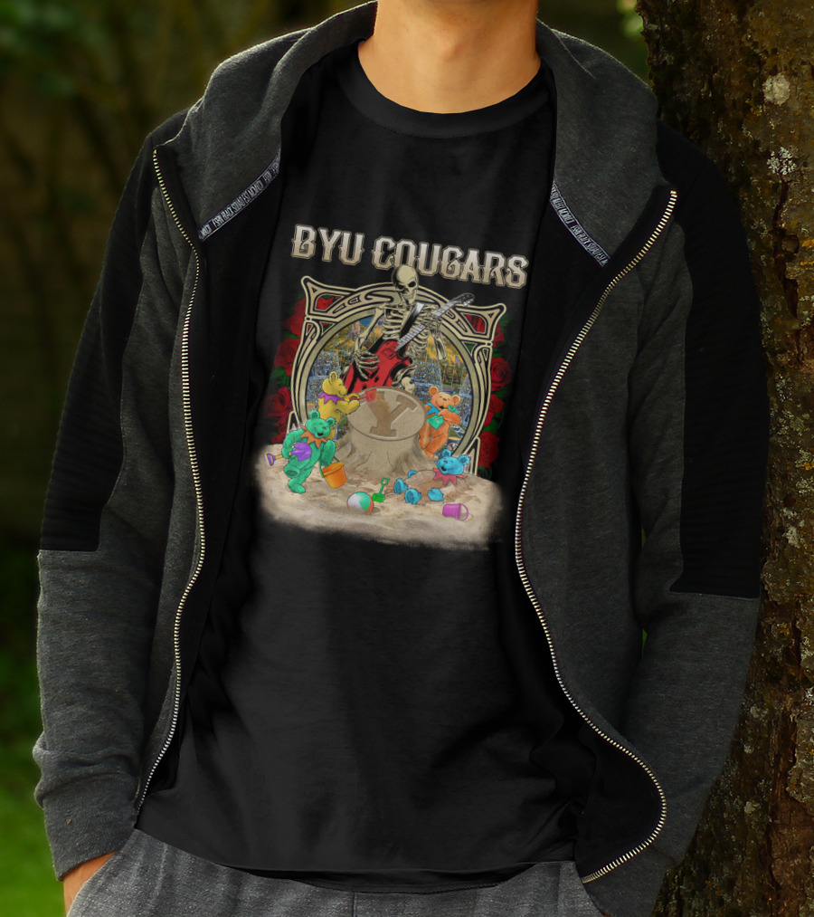Byu Cougars Grateful Dead Skeleton Teddy Bears Roses T-Shirt