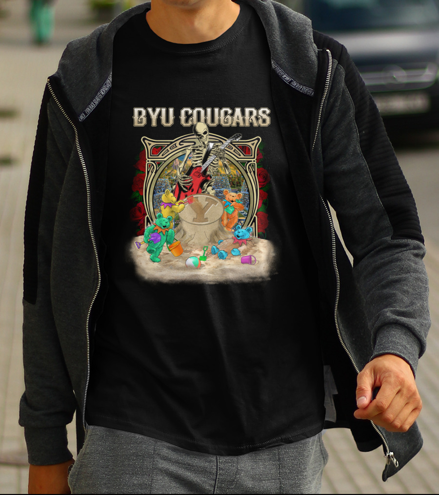 Byu Cougars Grateful Dead Skeleton Teddy Bears Roses T-Shirt