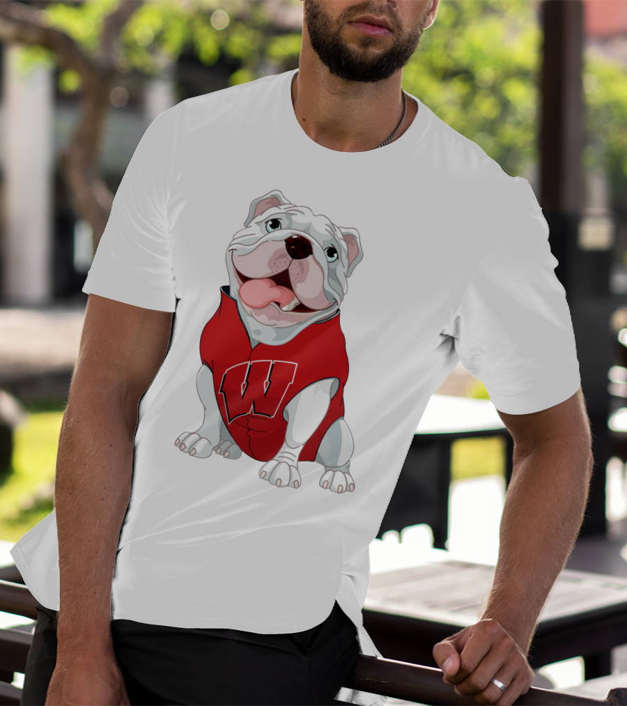 Wisconsin Badgers Bulldog In Red Sweater With W T-Shirt