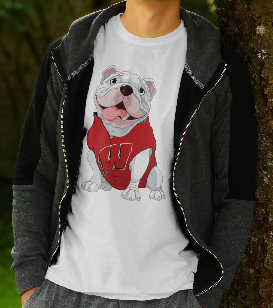 Wisconsin Badgers Bulldog In Red Sweater With W T-Shirt