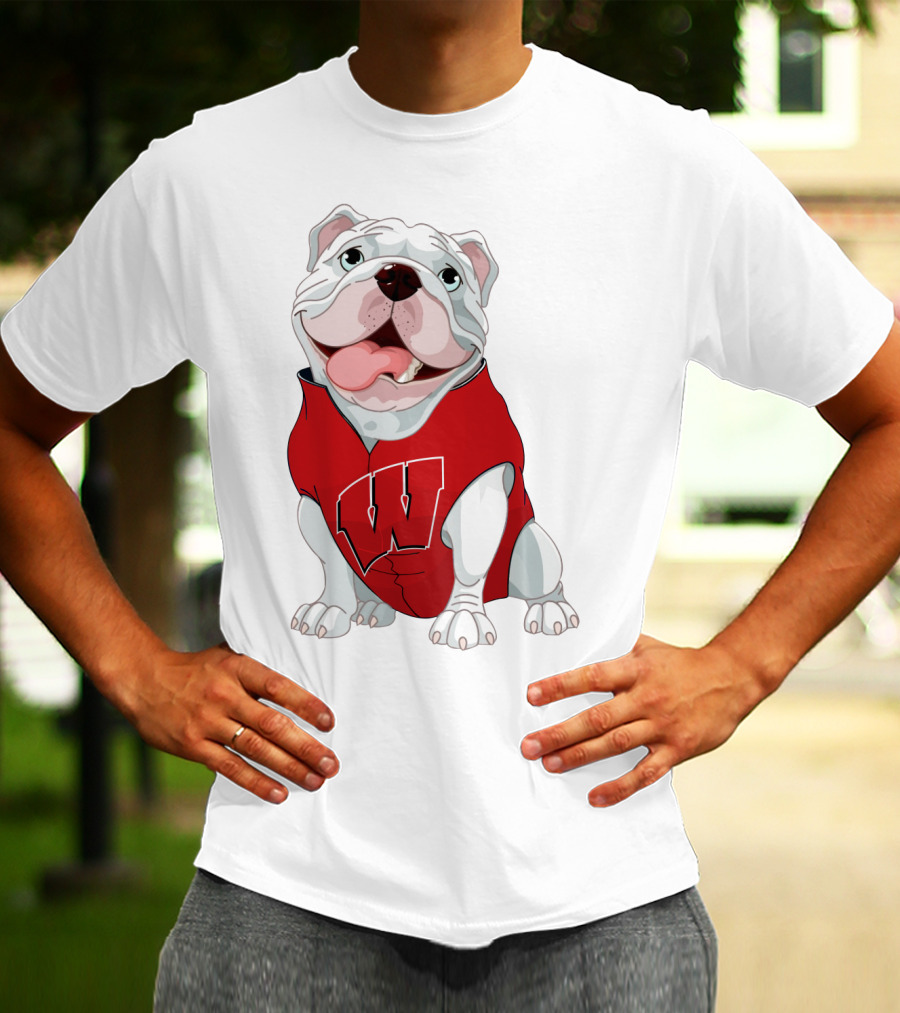 Wisconsin Badgers Bulldog In Red Sweater With W T-Shirt
