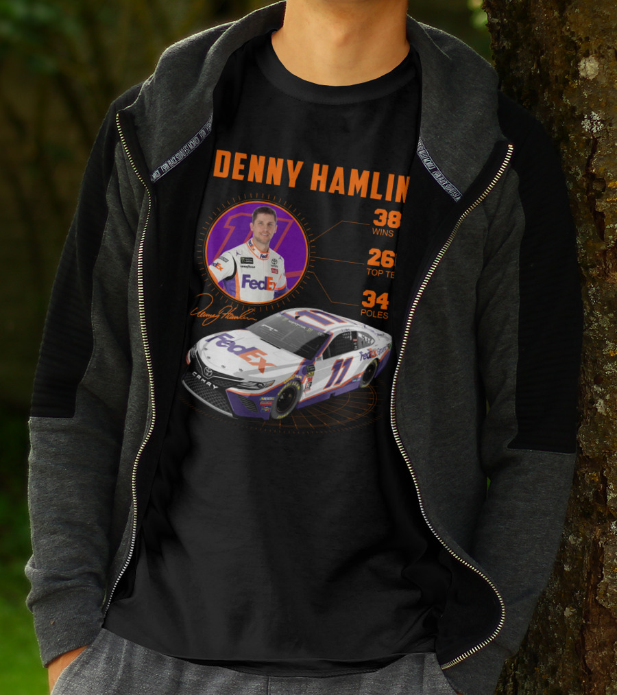Denny Hamlin Fedex 11 Racing Stats 38 Wins 260 Top Tens 34 Poles T-Shirt