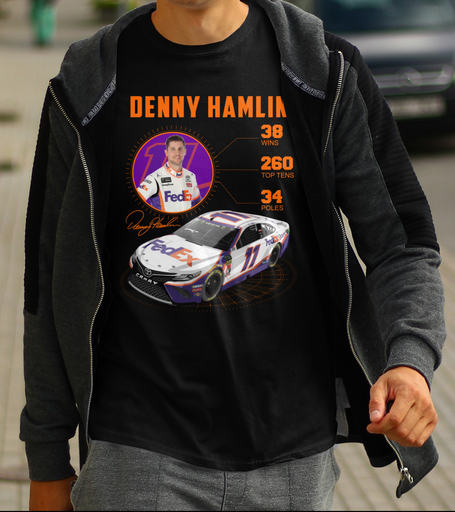 Denny Hamlin Fedex 11 Racing Stats 38 Wins 260 Top Tens 34 Poles T-Shirt
