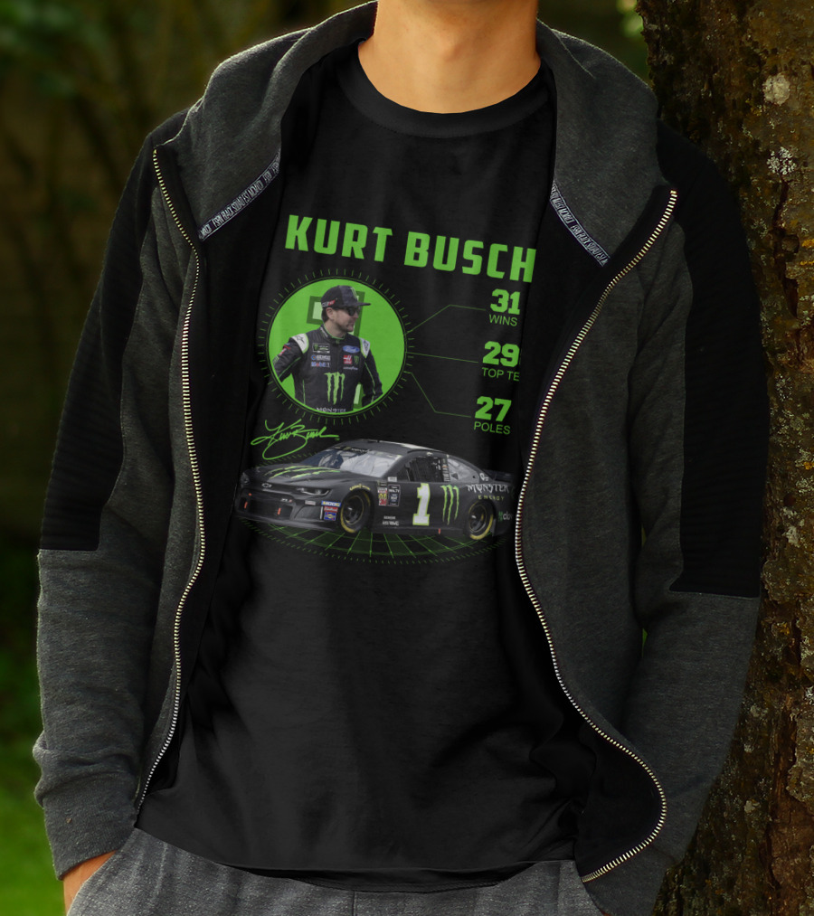 Kurt Busch 31 Wins 298 Top Tens 27 Poles Monster Energy Racing T-Shirt