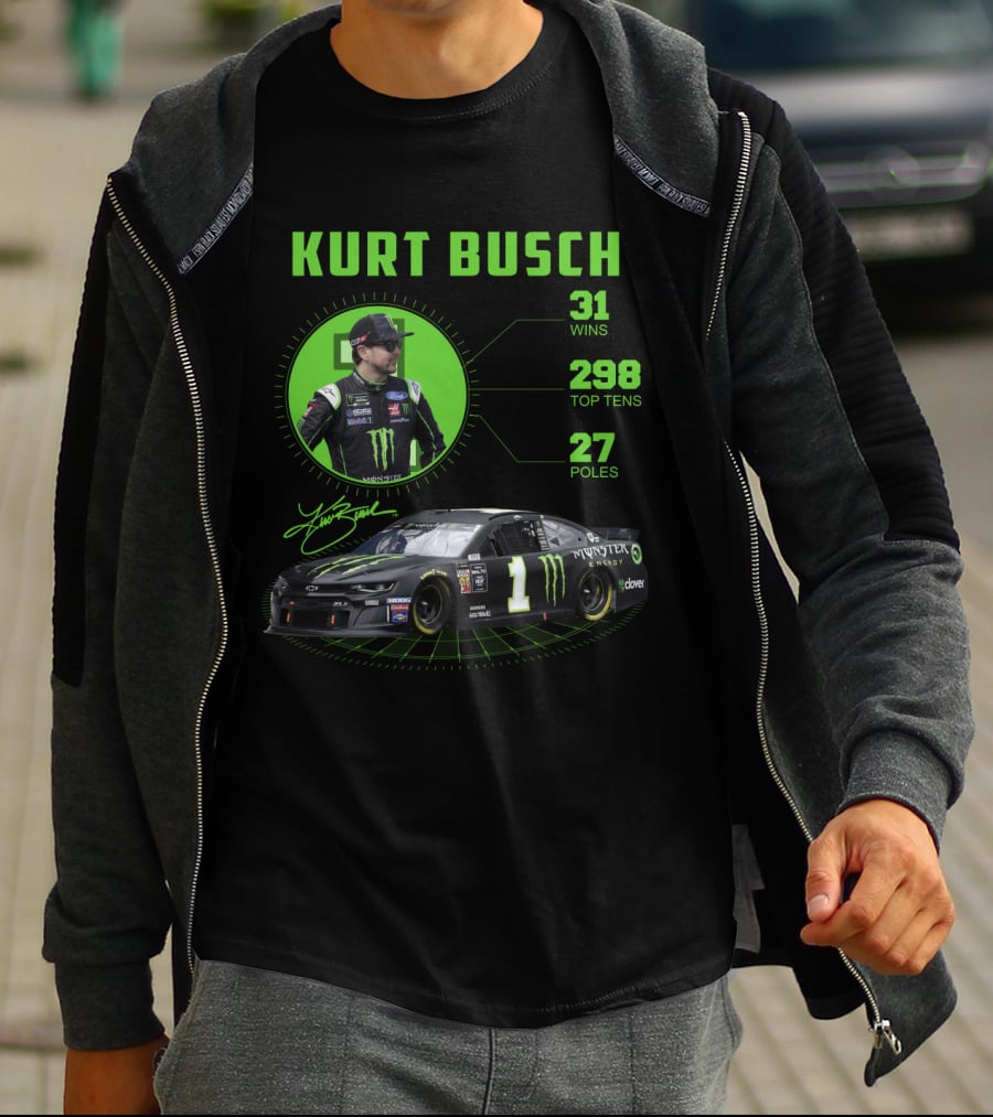 Kurt Busch 31 Wins 298 Top Tens 27 Poles Monster Energy Racing T-Shirt