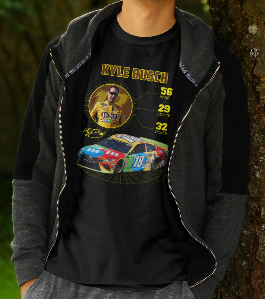 Kyle Busch M&M's 18 Toyota 56 Wins 296 Top Tens 32 Poles T-Shirt