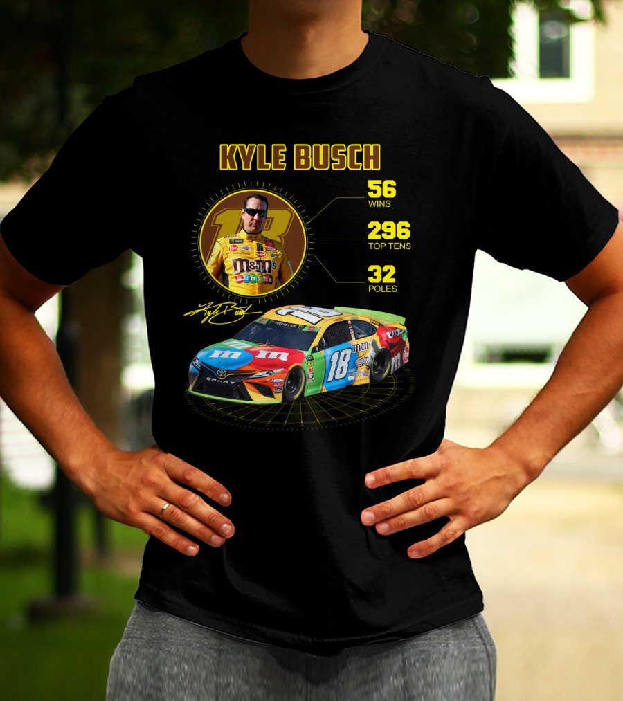 Kyle Busch M&M's 18 Toyota 56 Wins 296 Top Tens 32 Poles T-Shirt