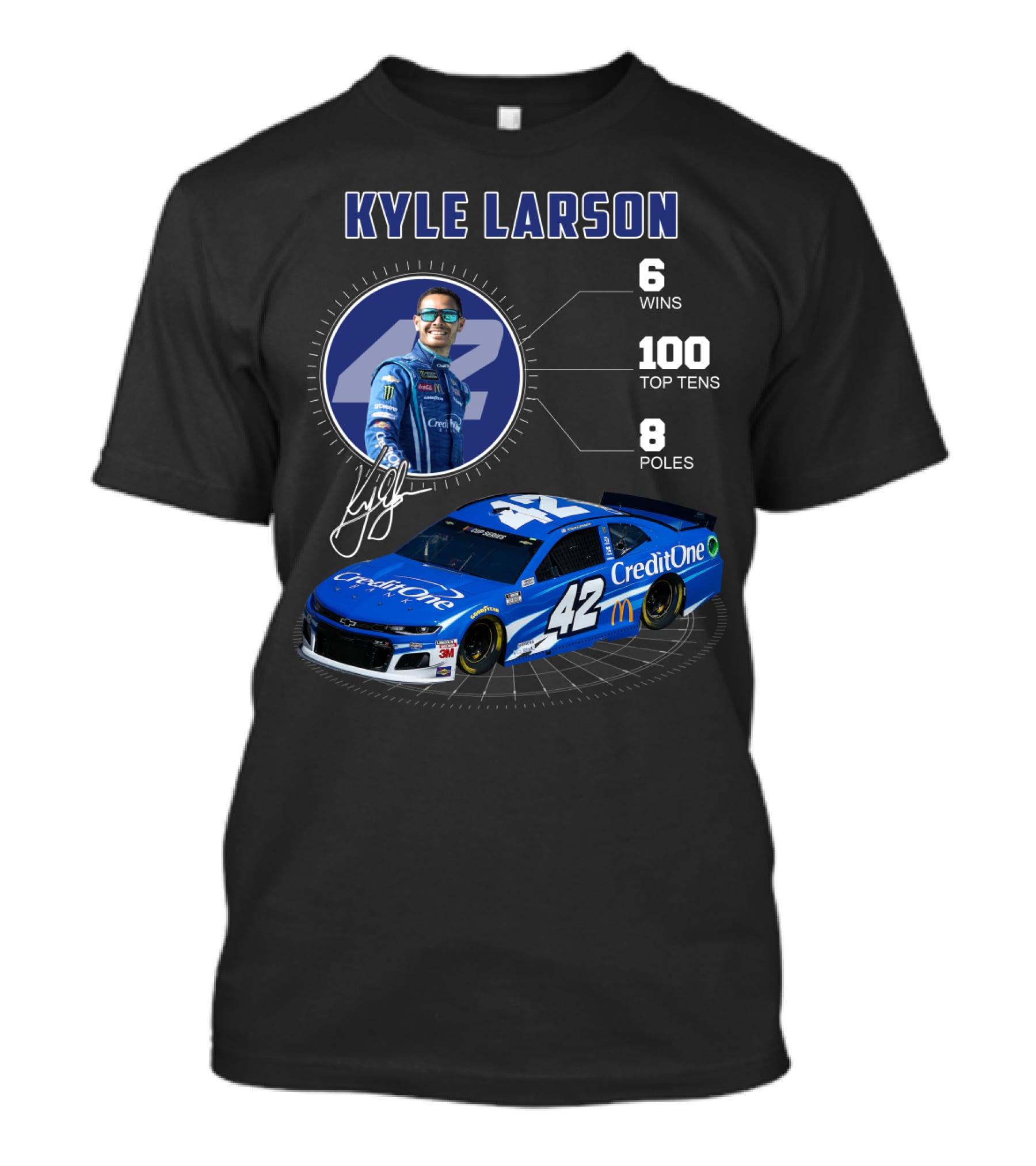 Kyle Larson Credit One 42 Nascar 6 Wins 100 Top Tens 8 Poles T-Shirt
