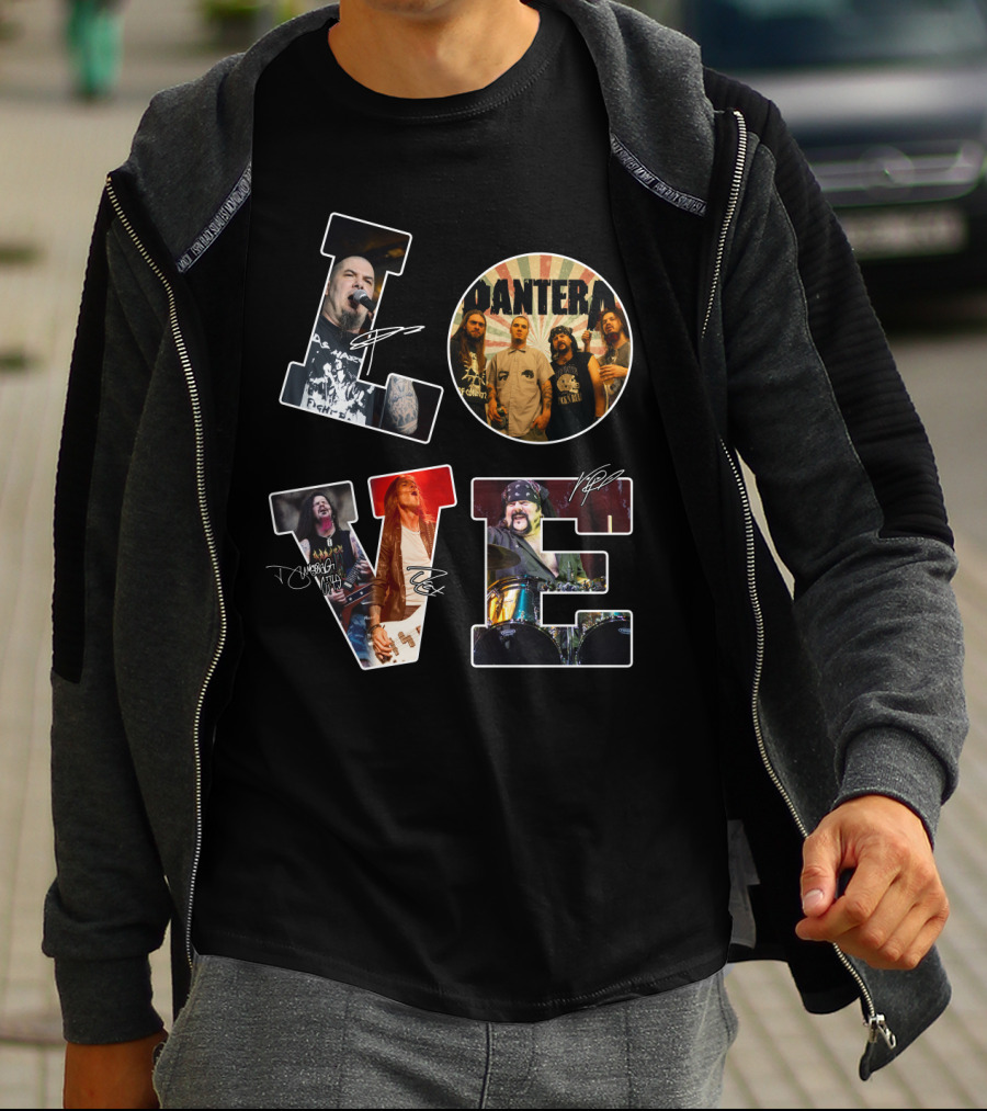 Pantera Love Band Members Autographed Photo Collage T-Shirt