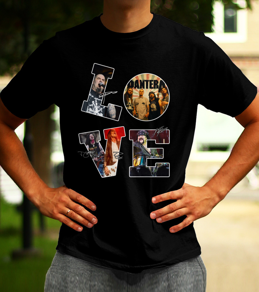 Pantera Love Band Members Autographed Photo Collage T-Shirt