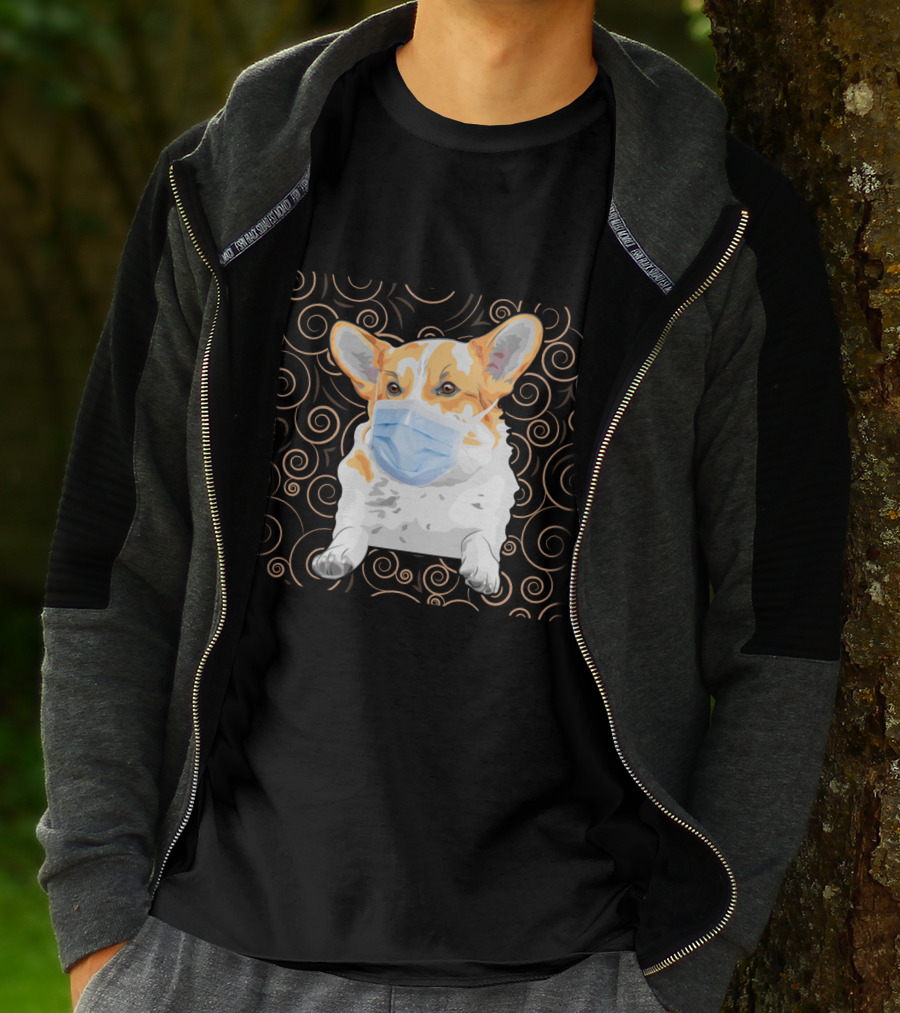 Corgi Wearing Mask With Swirl Pattern Background 81 T-Shirt