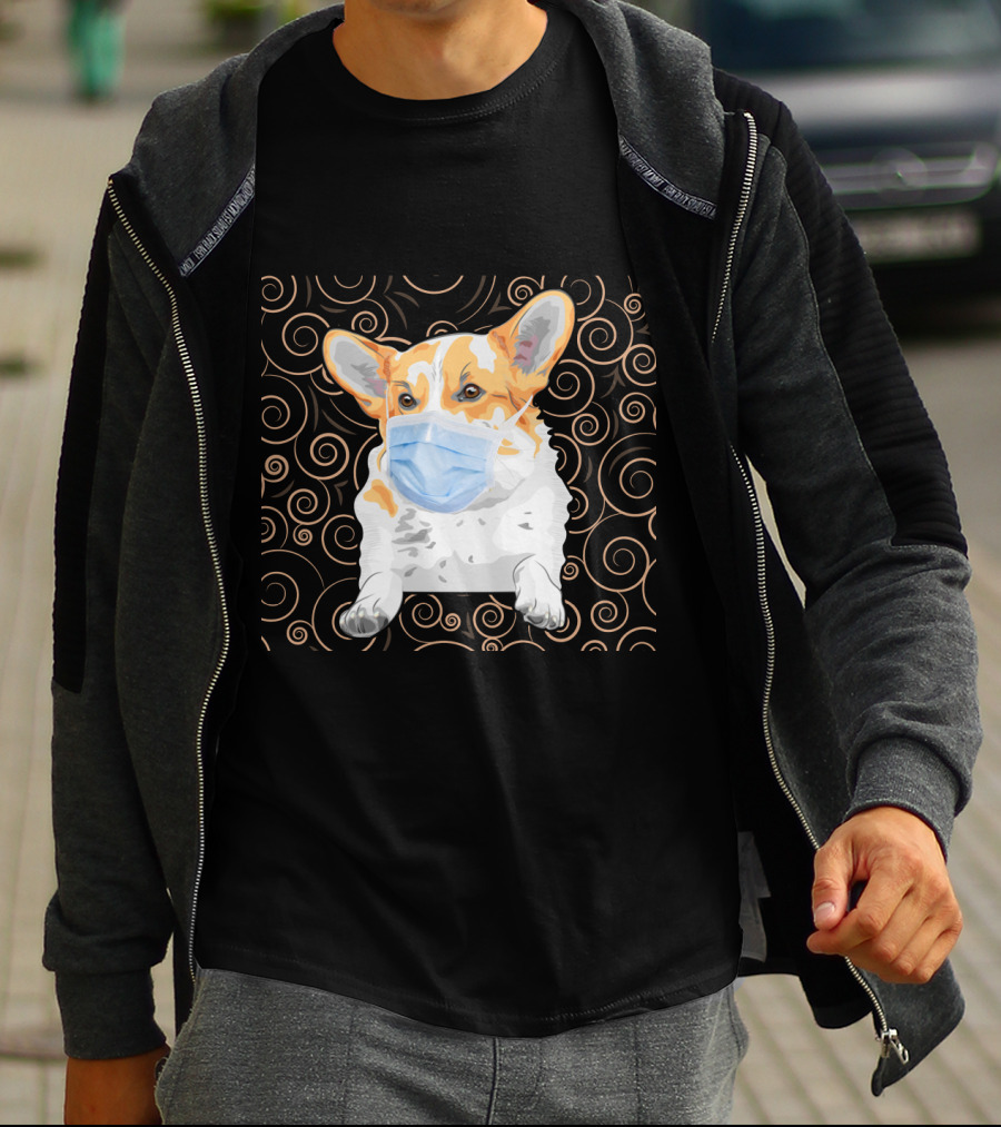 Corgi Wearing Mask With Swirl Pattern Background 81 T-Shirt