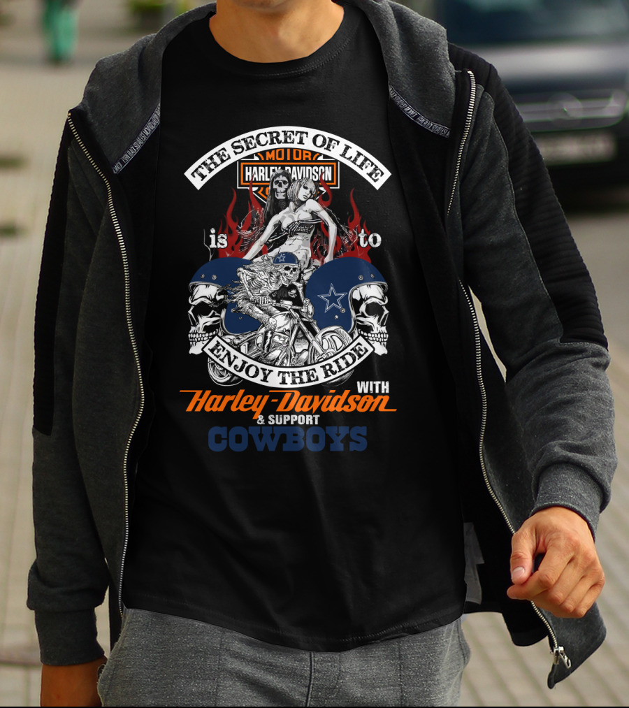 The Secret Of Life Enjoy The Ride With Harley Davidson And Support Cowboys T-Shirt