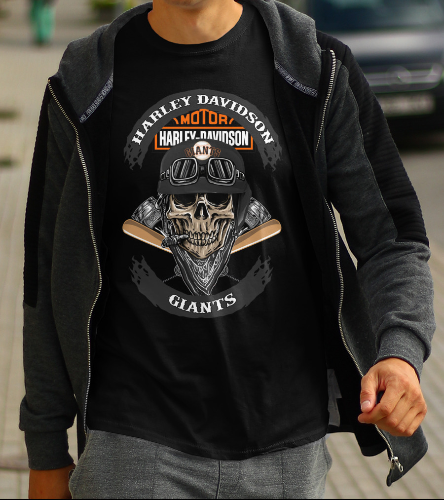 Harley Davidson Giants Skull With Baseball Bats And Helmet T-Shirt