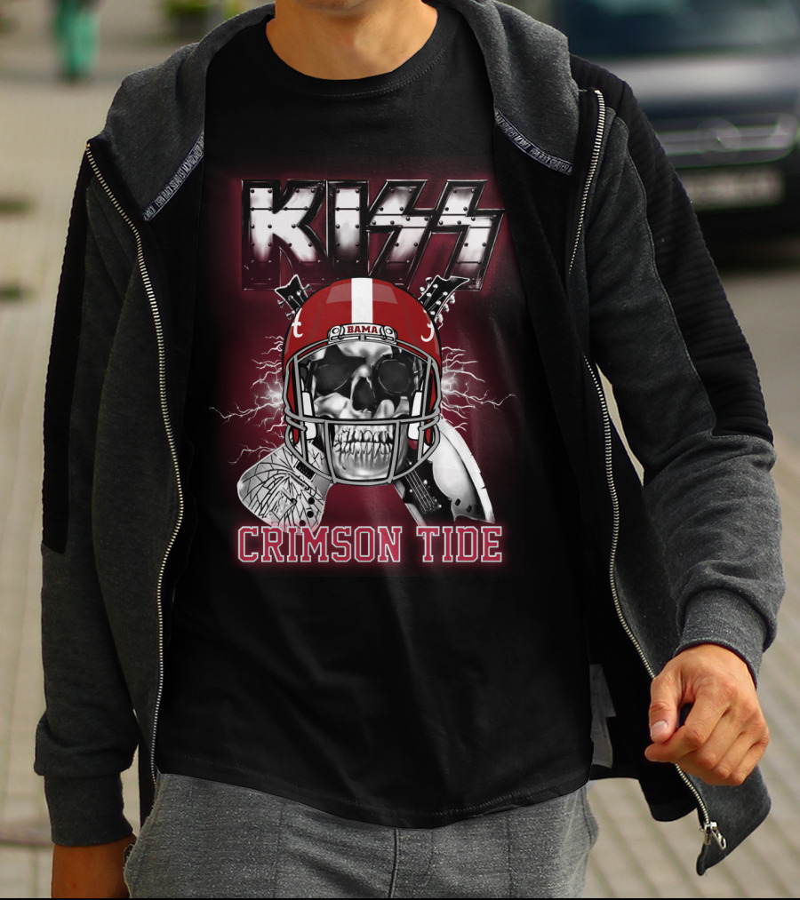 Kiss Bama Crimson Tide Football Skull Helmet T-Shirt