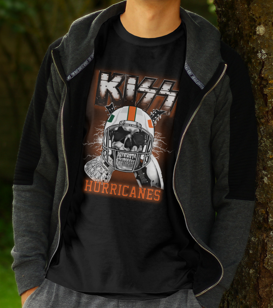 Kiss Hurricanes Skulled Football Helmet Ncaa Mashup T-Shirt