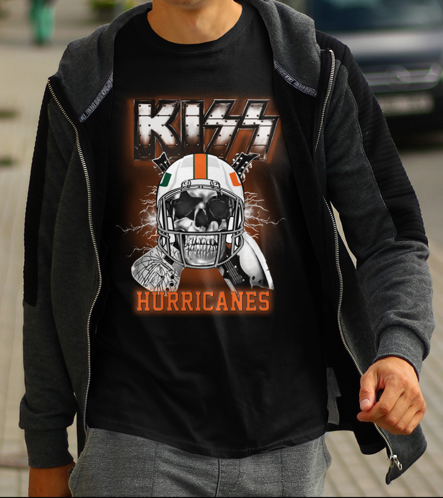 Kiss Hurricanes Skulled Football Helmet Ncaa Mashup T-Shirt