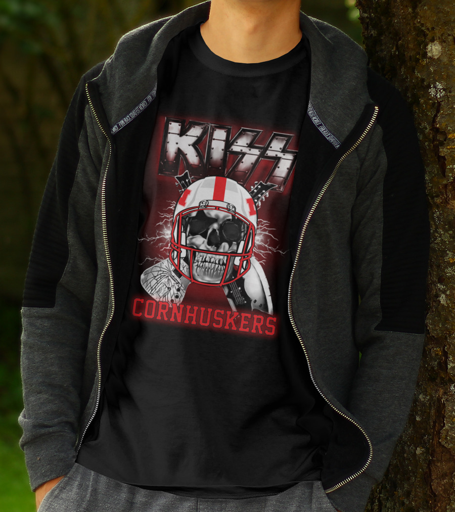 Kiss Cornhuskers Skull Helmet Graphic Ncaa Nc T-Shirt