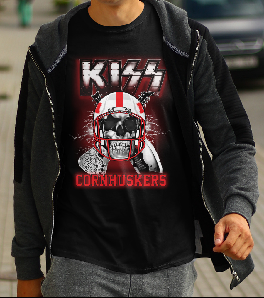 Kiss Cornhuskers Skull Helmet Graphic Ncaa Nc T-Shirt