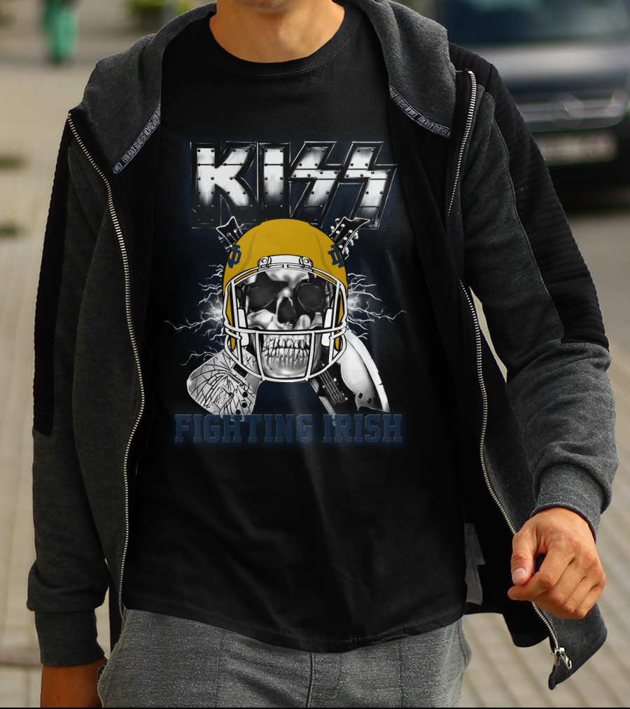 Kiss Fighting Irish Notre Dame Football Skull Helmet Ncaa 95 T-Shirt