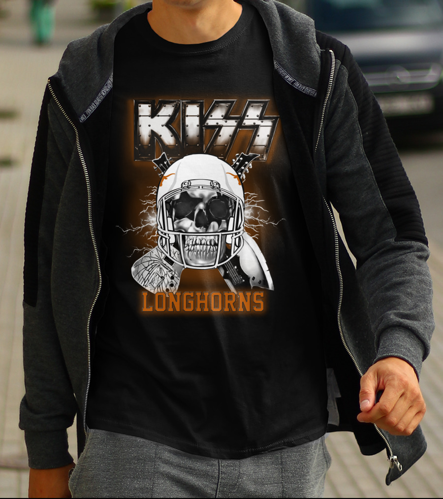 Kiss Longhorns Skull Helmet Ncaa Football T-Shirt