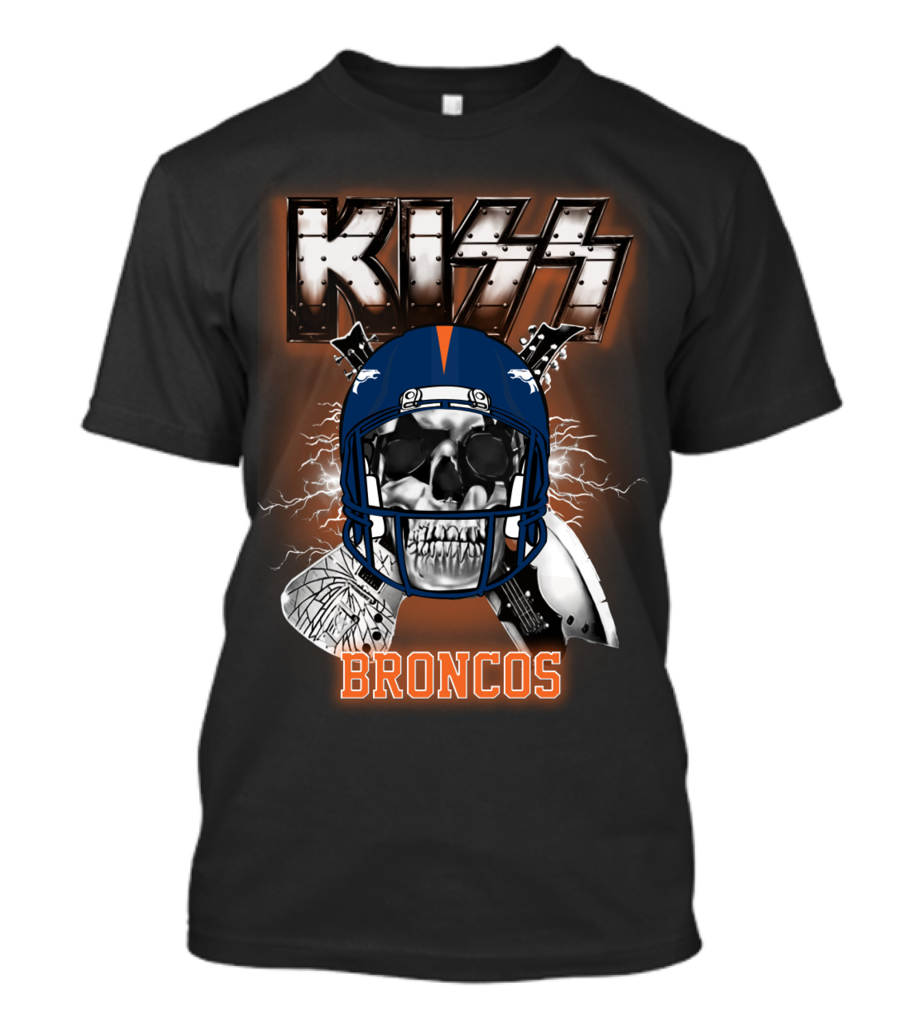Kiss Broncos Skull Helmet T-Shirt