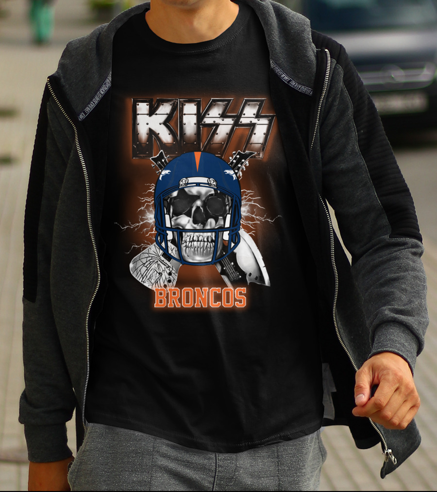 Kiss Broncos Skull Helmet T-Shirt