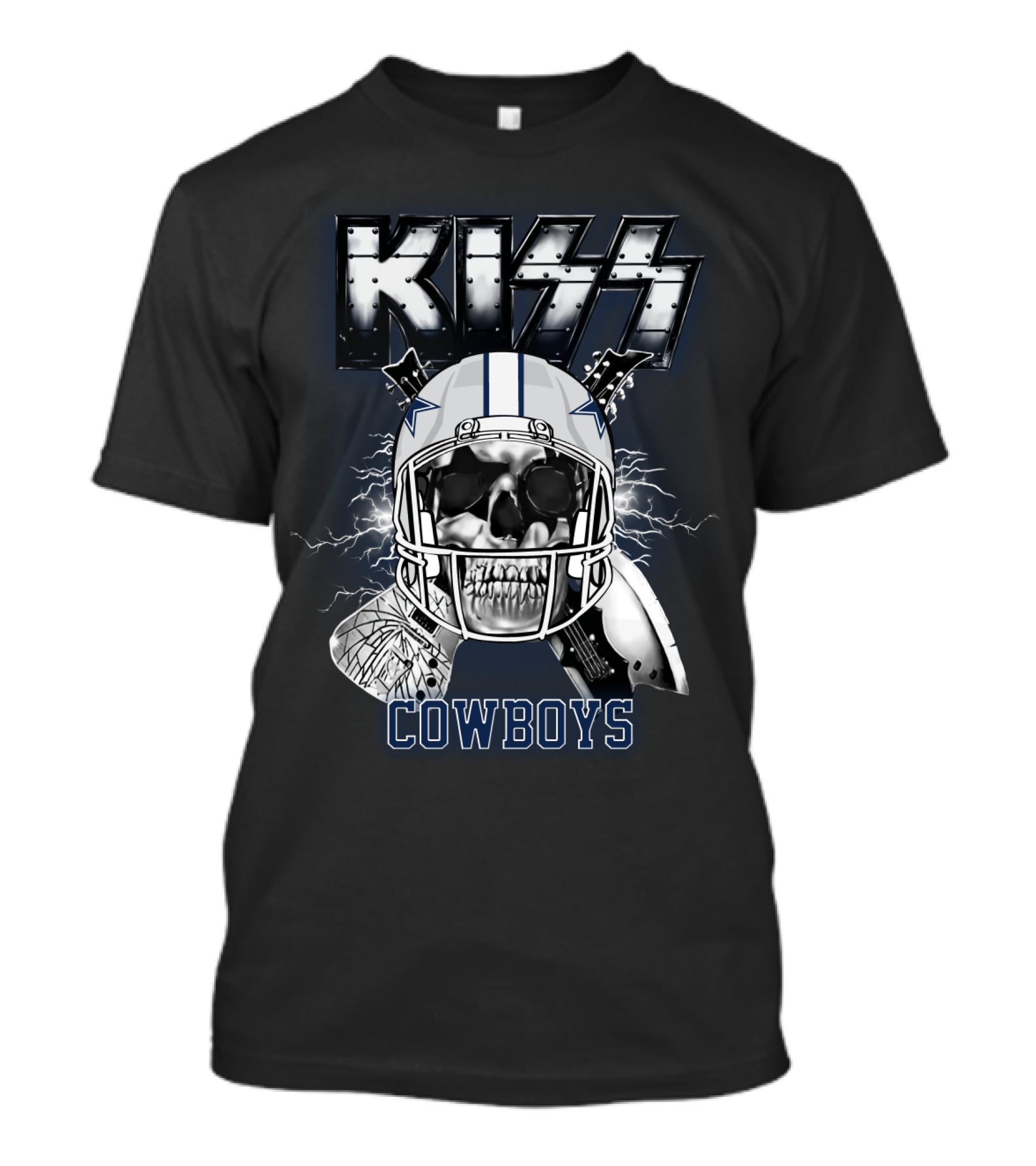Kiss Cowboys Skull Helmet Electric Guitar Nfl Crossover T-Shirt