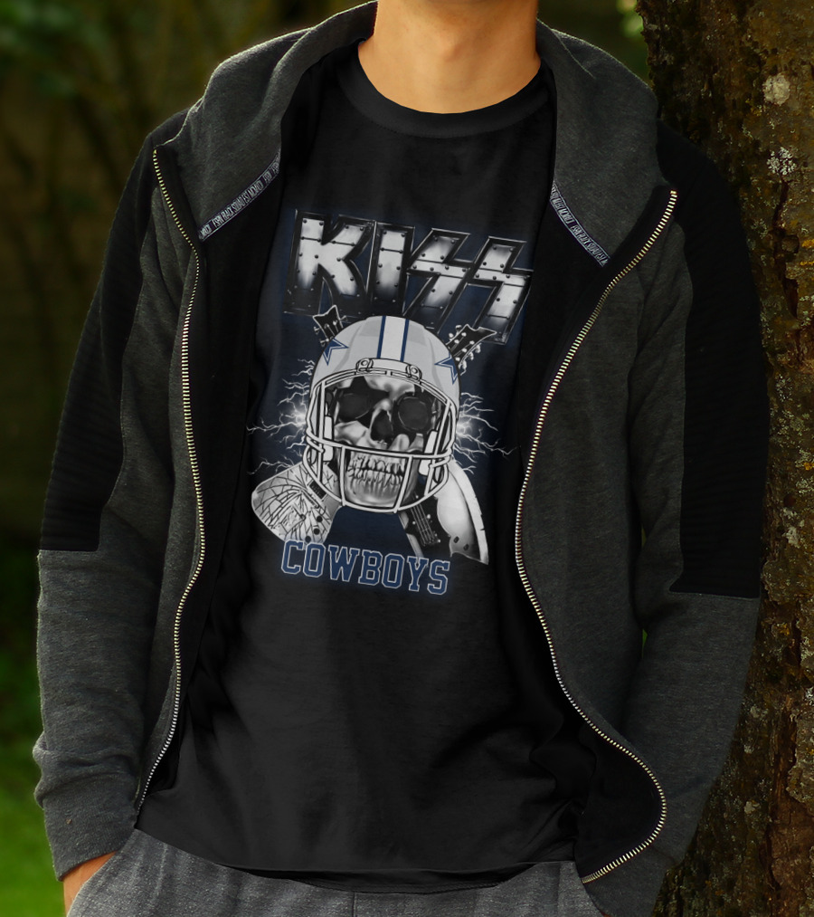 Kiss Cowboys Skull Helmet Electric Guitar Nfl Crossover T-Shirt