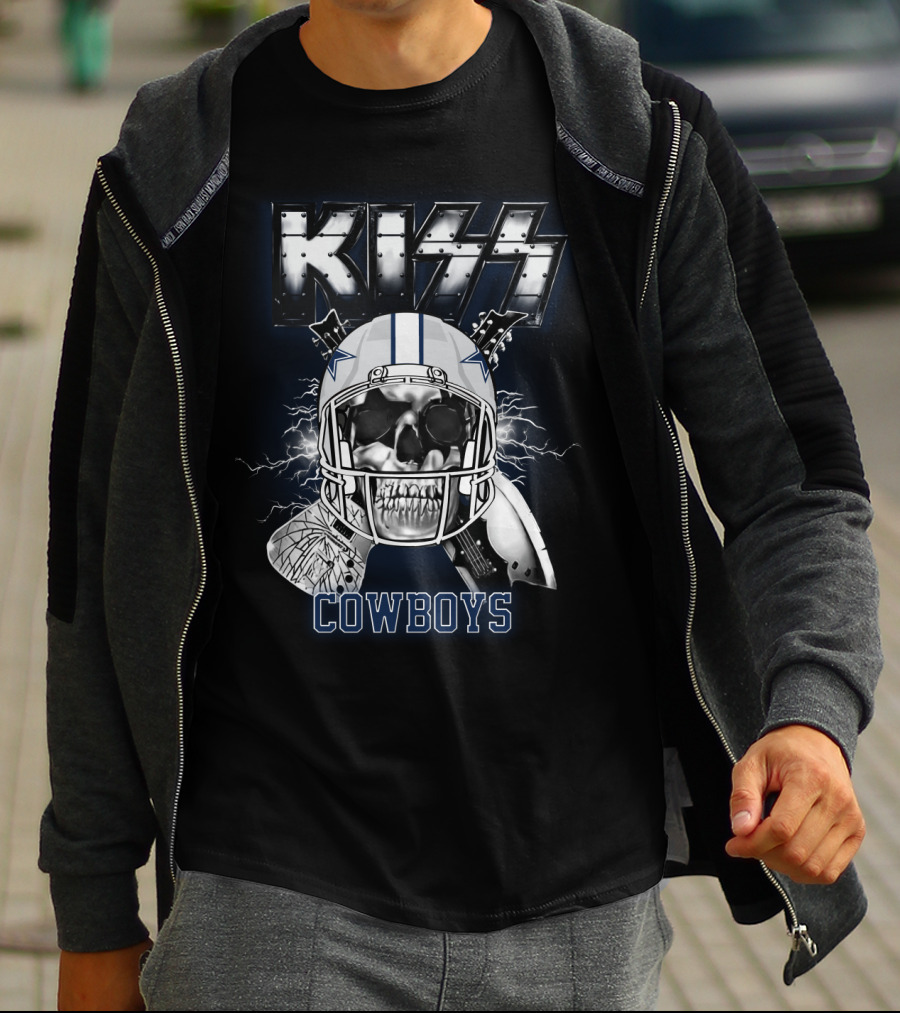 Kiss Cowboys Skull Helmet Electric Guitar Nfl Crossover T-Shirt