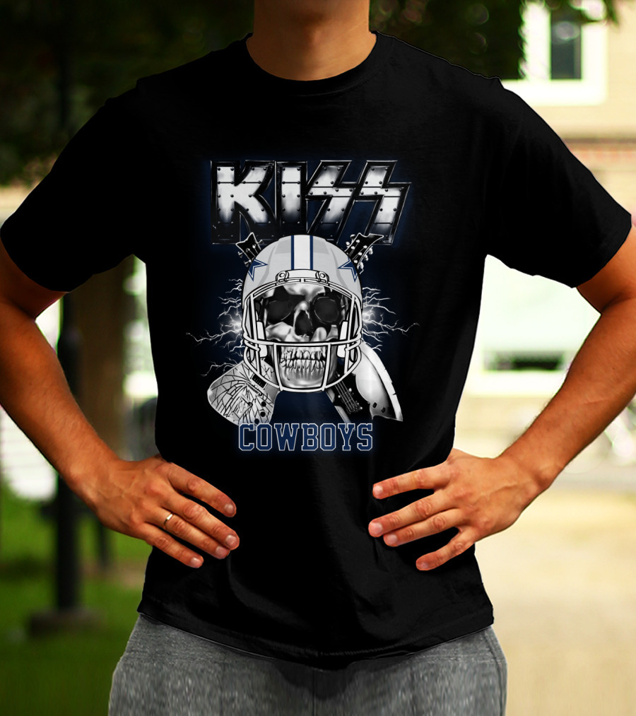 Kiss Cowboys Skull Helmet Electric Guitar Nfl Crossover T-Shirt