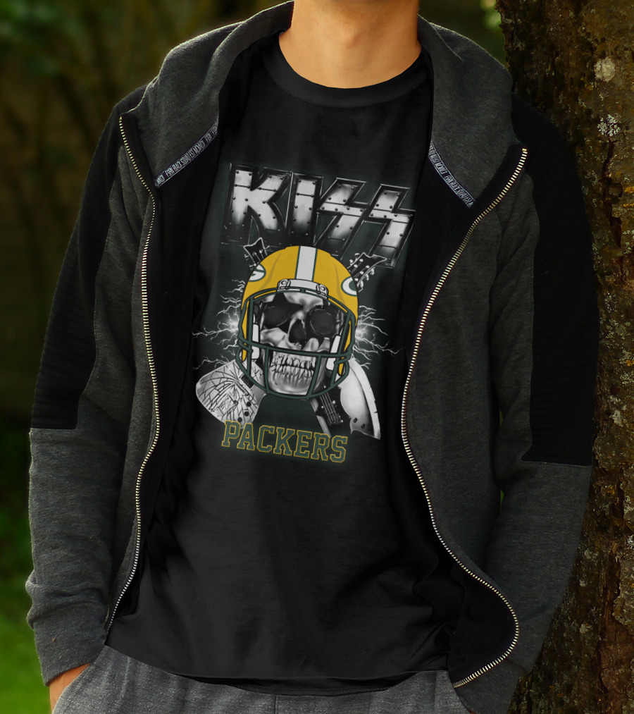 Kiss Packers Skull Helmet Electric Guitars Artwork T-Shirt