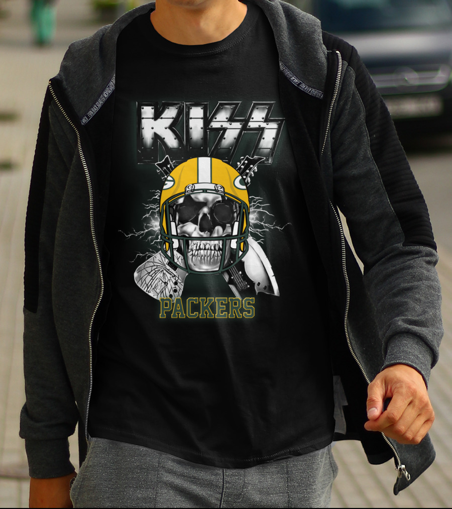 Kiss Packers Skull Helmet Electric Guitars Artwork T-Shirt