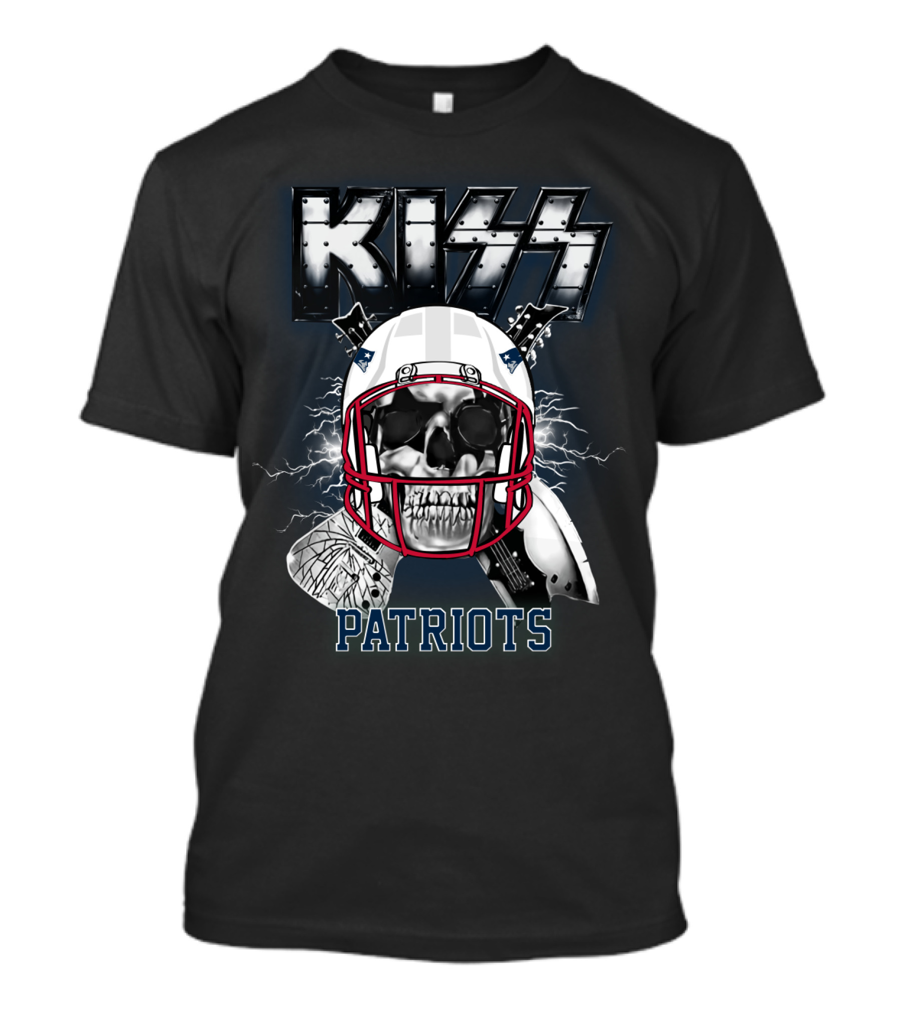 Kiss Patriots Skull Football Helmet Lightning T-Shirt