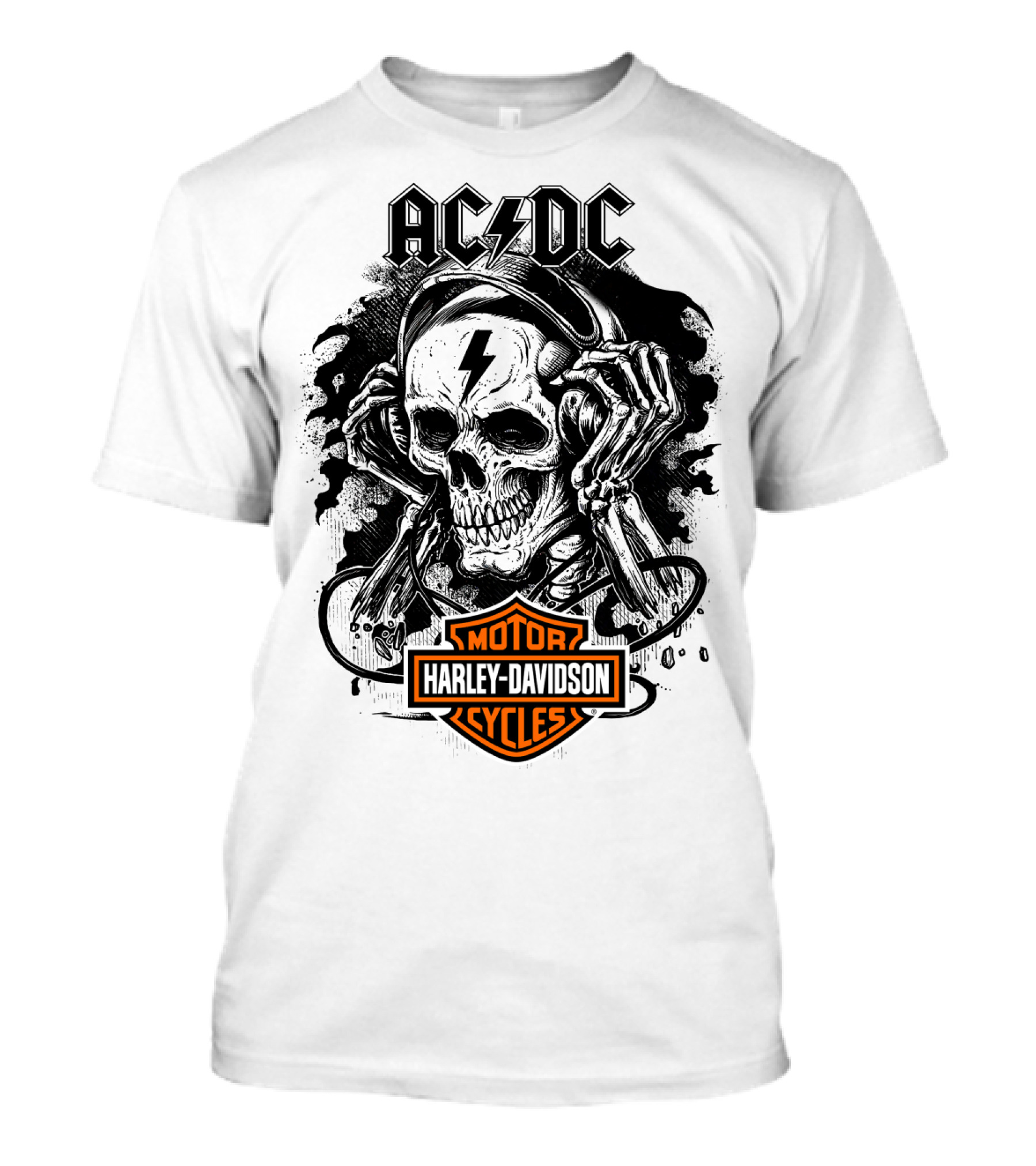 Acdc Harley Davidson Skull With Headphones T-Shirt