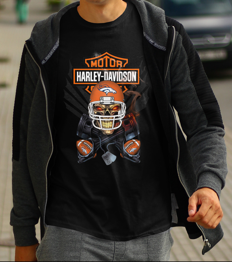 Nfl Db Harley Davidson Broncos Skull Football Helmets T-Shirt
